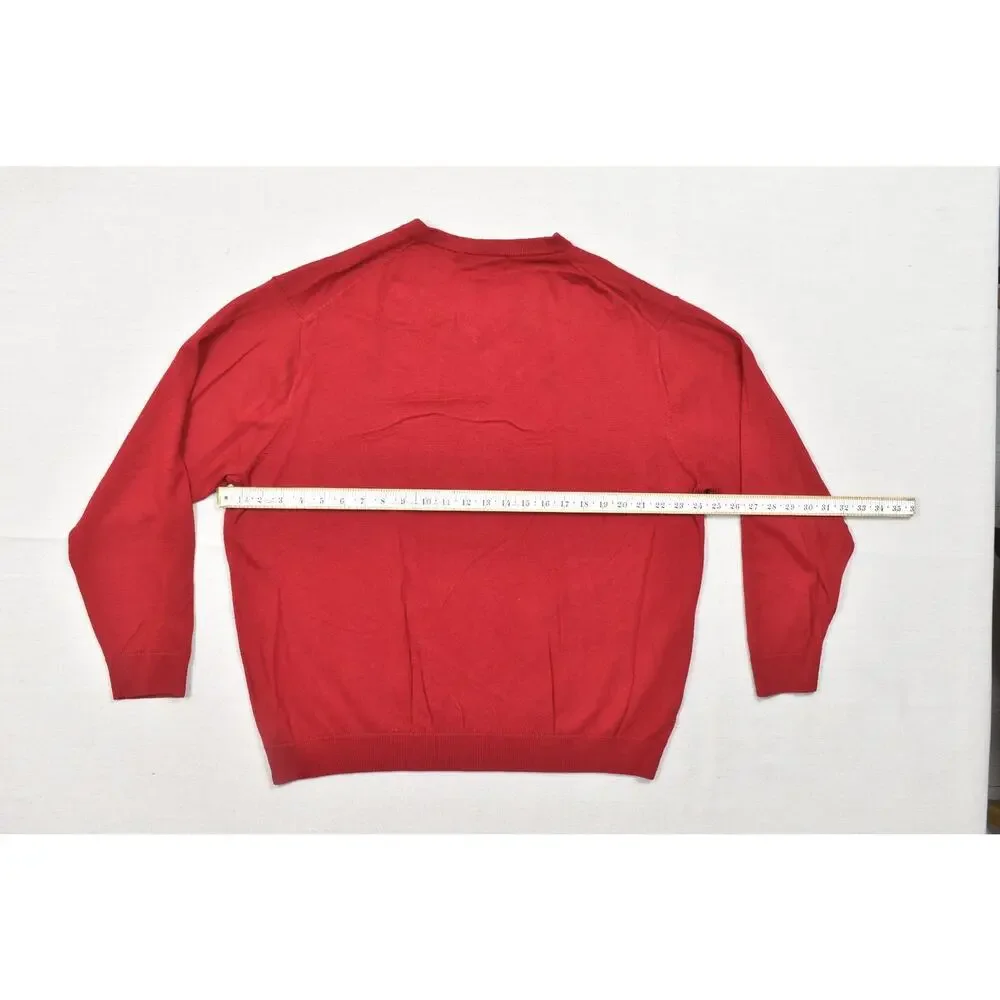 Turnbury Men's 2XB Red V-Neck Sweater 100% Extra Fine Merino Wool Pullover Big &